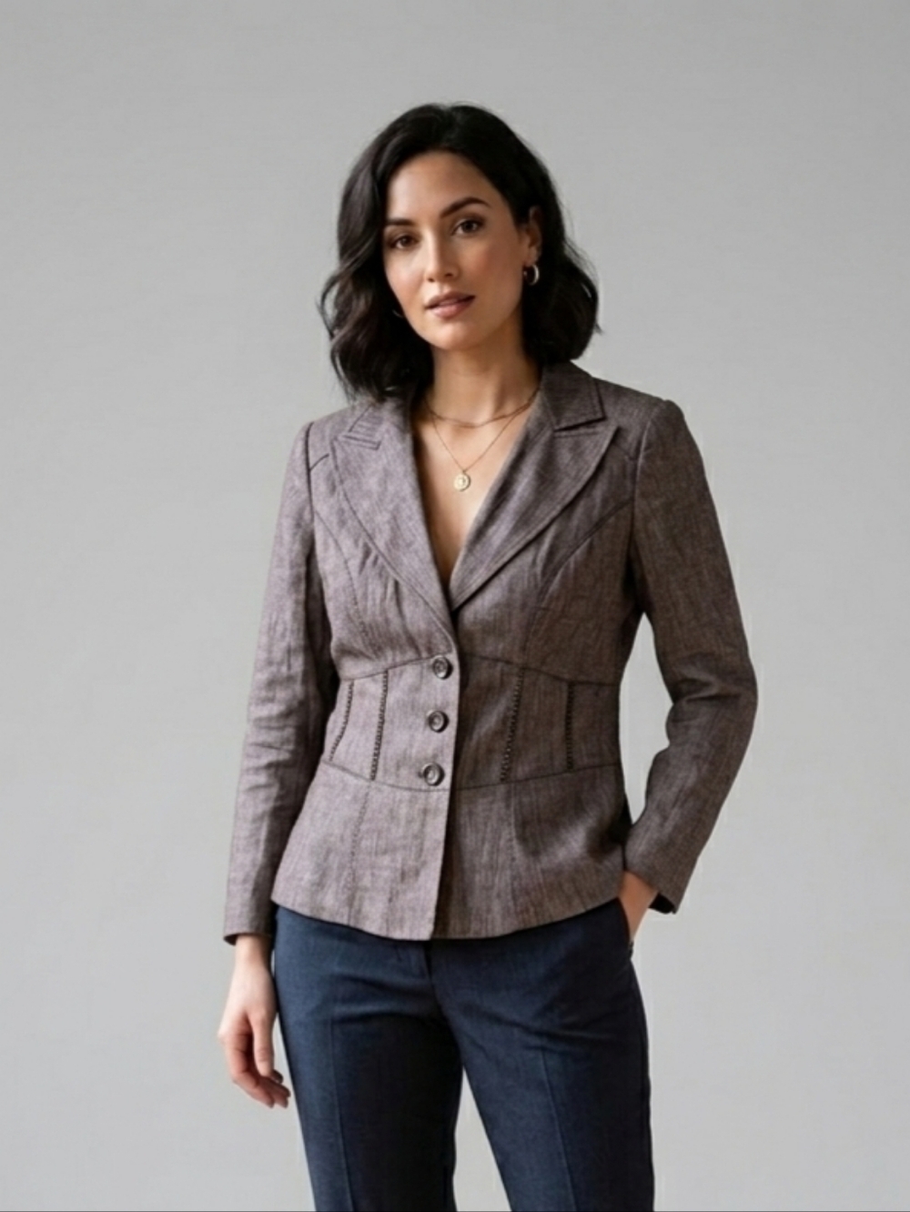 Le Château Brown Structured Corset Blazer 3/4 Sleeve Dark Academia Vintage L / M